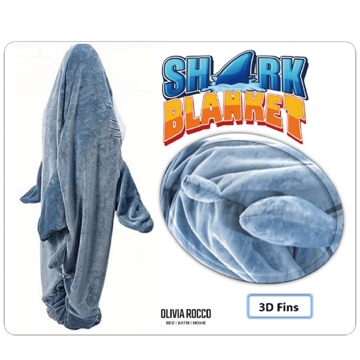 OLIVIA ROCCO Wearable Shark Blanket Sleeping Bag For Adults Super Soft Flannel Onesie - Joe’s Haven