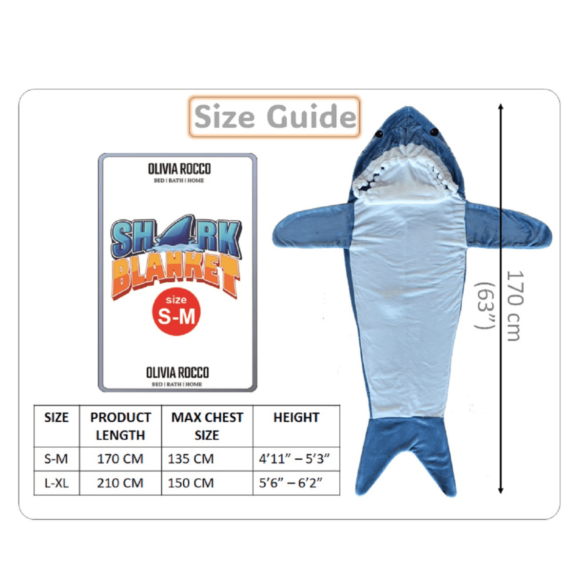 OLIVIA ROCCO Wearable Shark Blanket Sleeping Bag For Adults Super Soft Flannel Onesie - Joe’s Haven