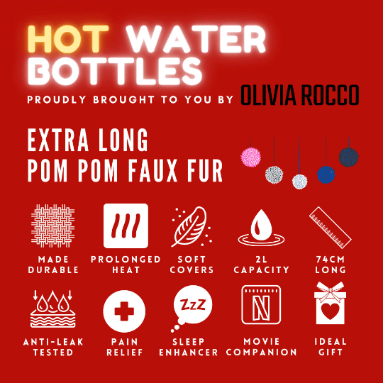OLIVIA ROCCO Extra Long 2L Hot Water Bottle With Plush Faux Fur Cover Natural Rubber UK - Joe’s Haven