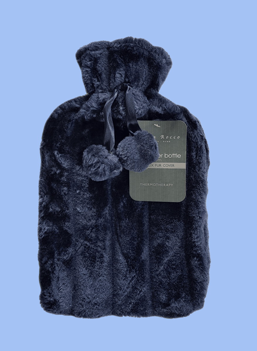 OLIVIA ROCCO Hot Water Bottle 2L With Faux Fur Pom Pom Cover Soft Plush Natural Rubber UK - Joe’s Haven