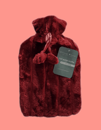 OLIVIA ROCCO Hot Water Bottle 2L With Faux Fur Pom Pom Cover Soft Plush Natural Rubber UK - Joe’s Haven