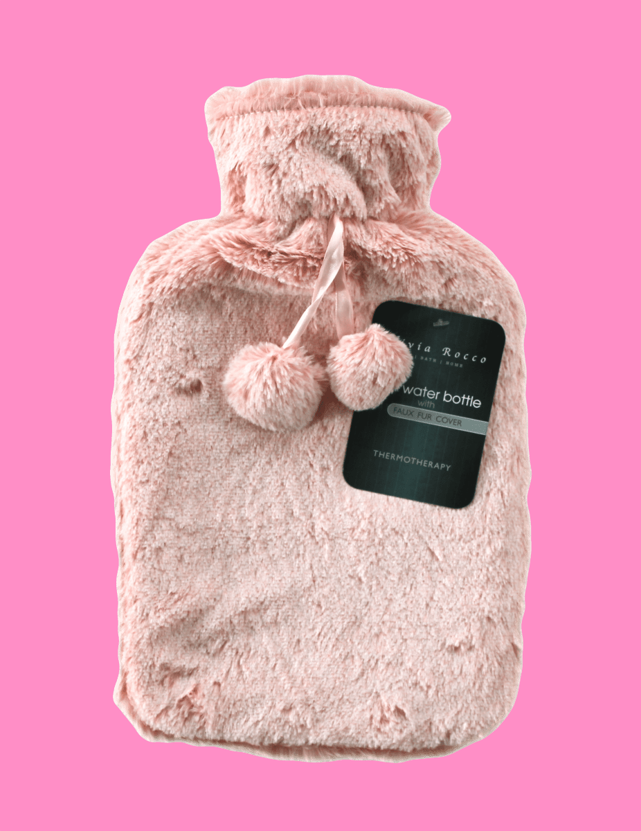 OLIVIA ROCCO Hot Water Bottle 2L With Faux Fur Pom Pom Cover Soft Plush Natural Rubber UK - Joe’s Haven