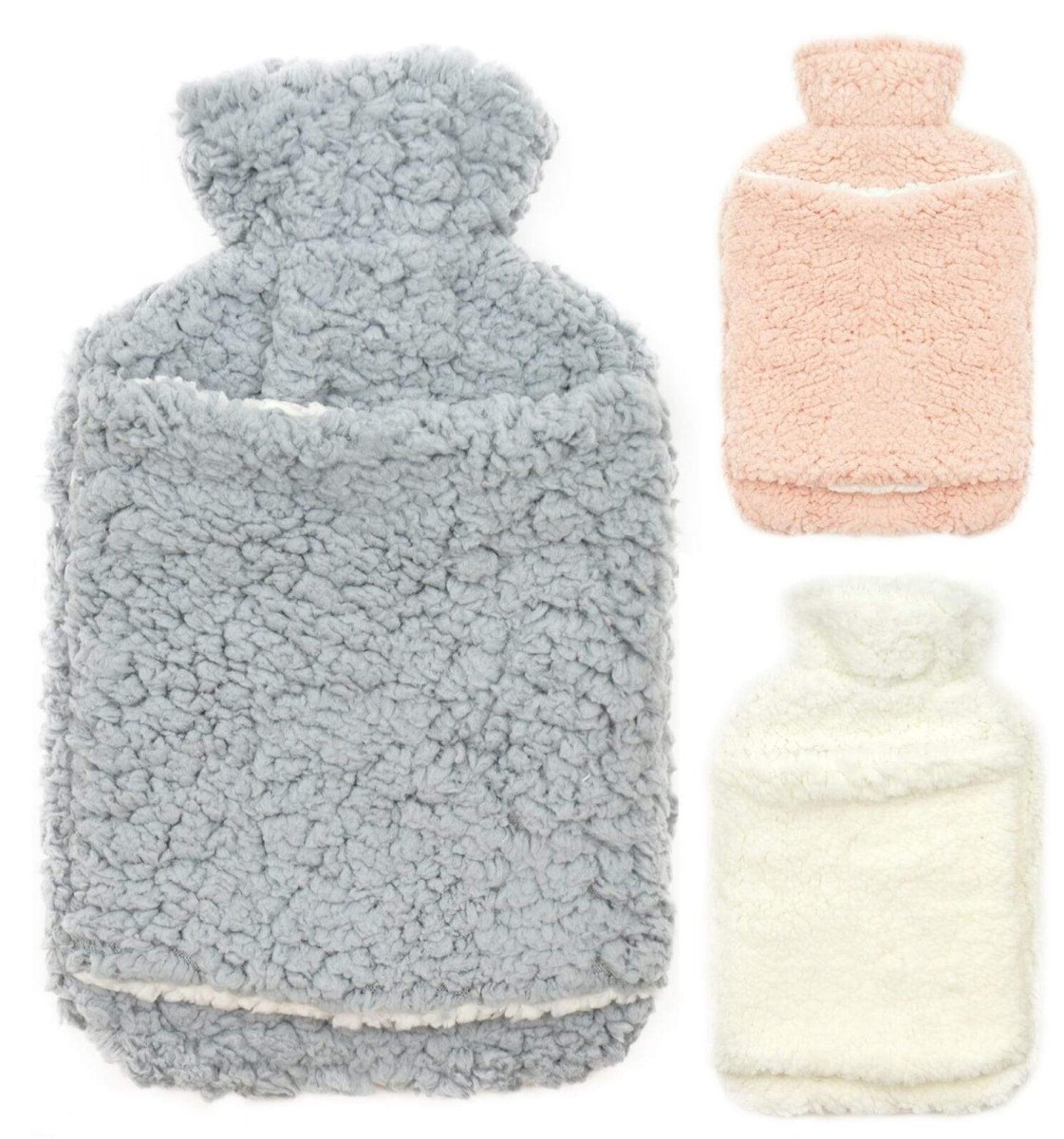 OLIVIA ROCCO Teddy Fleece Hot Water Bottle With Pocket Hand Warmer 2L Natural Rubber UK - Joe’s Haven