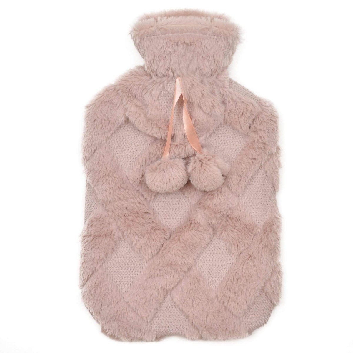 OLIVIA ROCCO Diamond Fleece Plush Hot Water Bottle 2L With Pom Poms Natural Rubber UK - Joe’s Haven