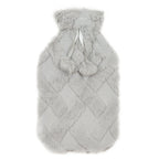 OLIVIA ROCCO Diamond Fleece Plush Hot Water Bottle 2L With Pom Poms Natural Rubber UK - Joe’s Haven