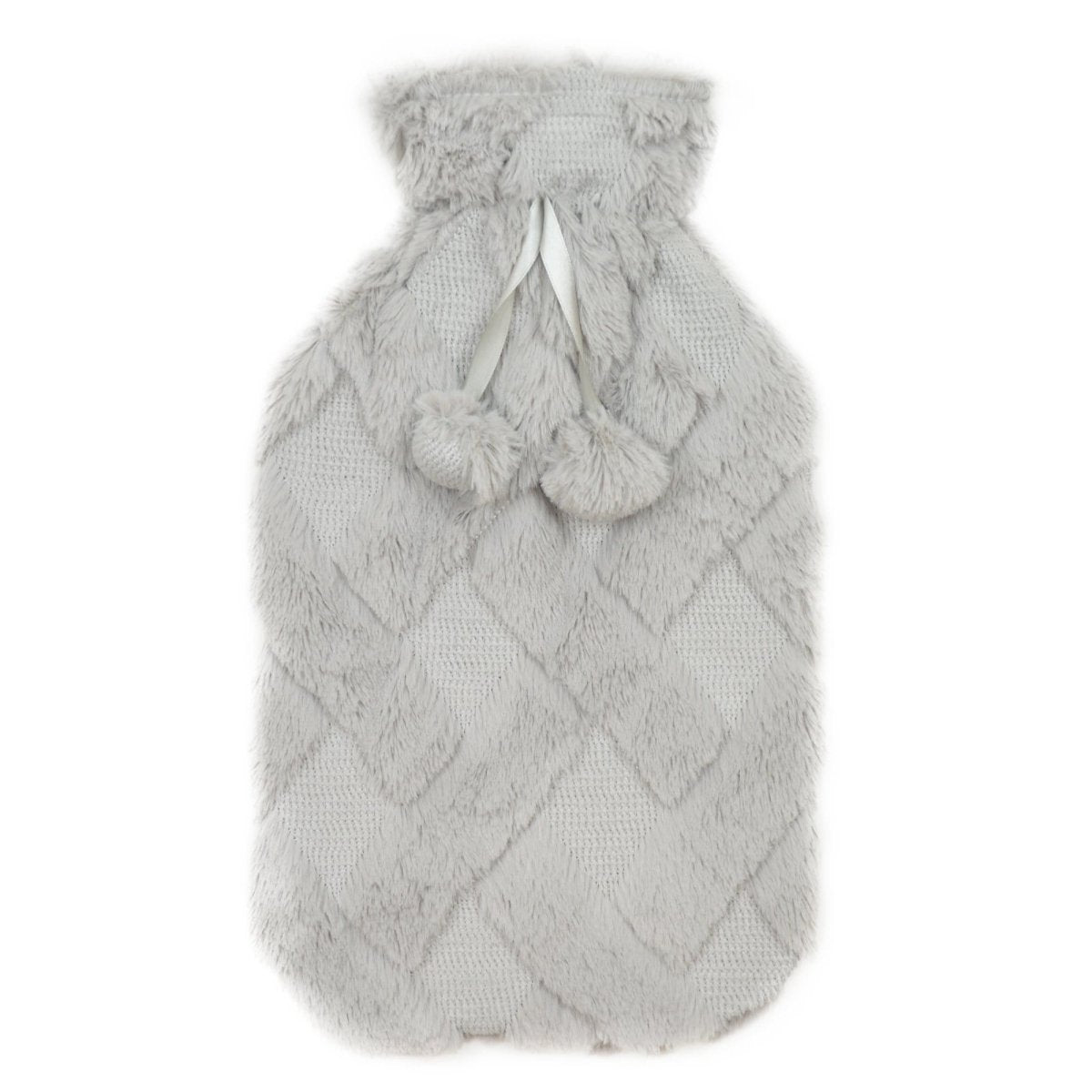 OLIVIA ROCCO Diamond Fleece Plush Hot Water Bottle 2L With Pom Poms Natural Rubber UK - Joe’s Haven