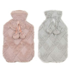 OLIVIA ROCCO Diamond Fleece Plush Hot Water Bottle 2L With Pom Poms Natural Rubber UK - Joe’s Haven
