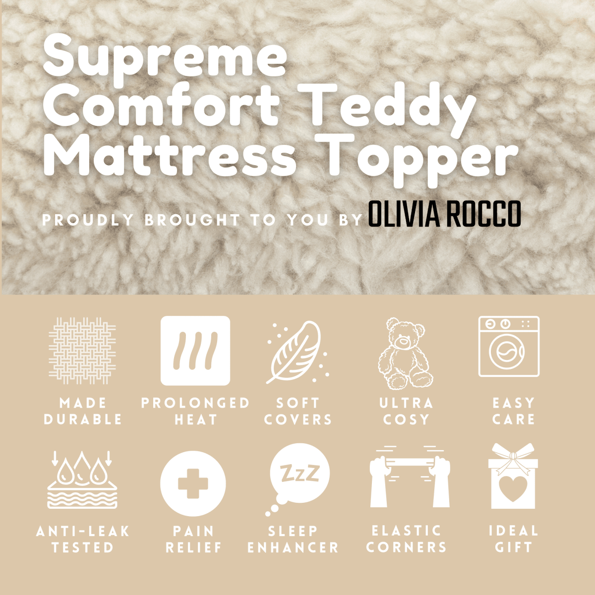 OLIVIA ROCCO Mattress Topper Supreme Comfort Extra Deep Dual Sided Fluffy Teddy OEKO-TEX - Joe’s Haven