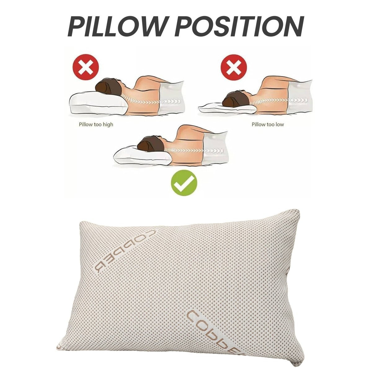 OLIVIA ROCCO Copper Infused Memory Foam Pillow For Skin Health Hypoallergenic Super Soft Hotel - Style Comfort - Joe’s Haven