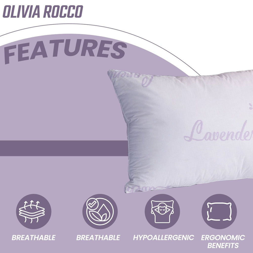 OLIVIA ROCCO Lavender Infused Microfibre Hotel Pillow Medium Support Hypoallergenic Side - Joe’s Haven