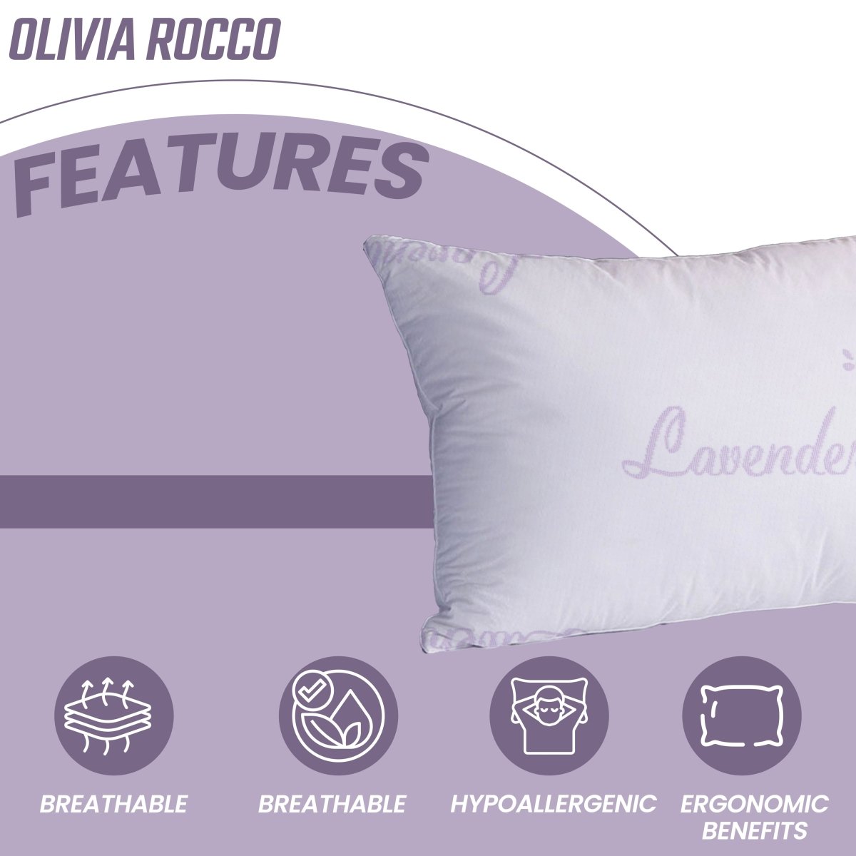 OLIVIA ROCCO Lavender Infused Microfibre Hotel Pillow Medium Support Hypoallergenic Side - Joe’s Haven