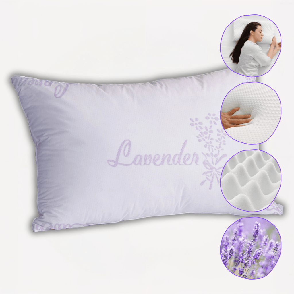 OLIVIA ROCCO Lavender Infused Microfibre Hotel Pillow Medium Support Hypoallergenic Side - Joe’s Haven