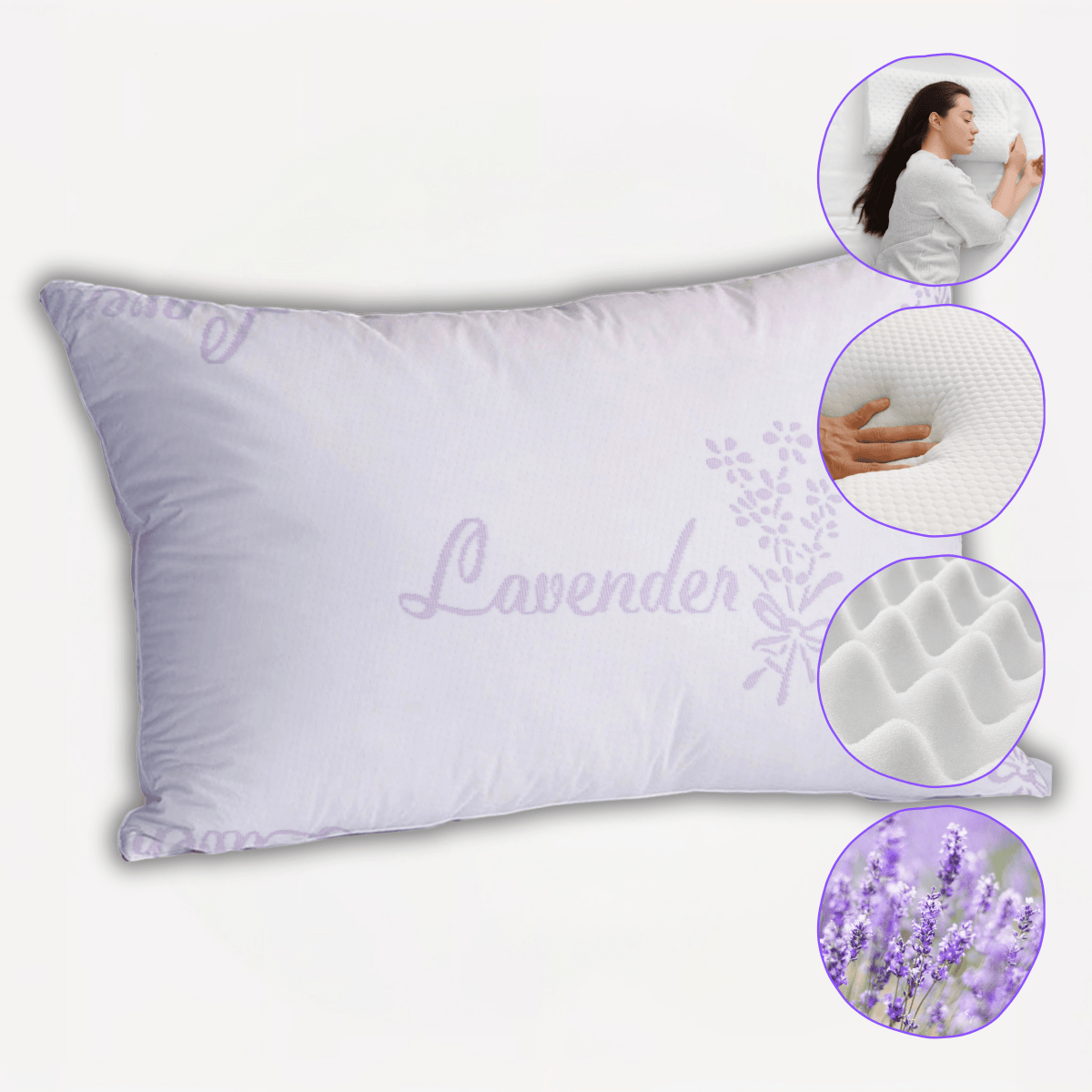 OLIVIA ROCCO Lavender Infused Microfibre Hotel Pillow Medium Support Hypoallergenic Side - Joe’s Haven