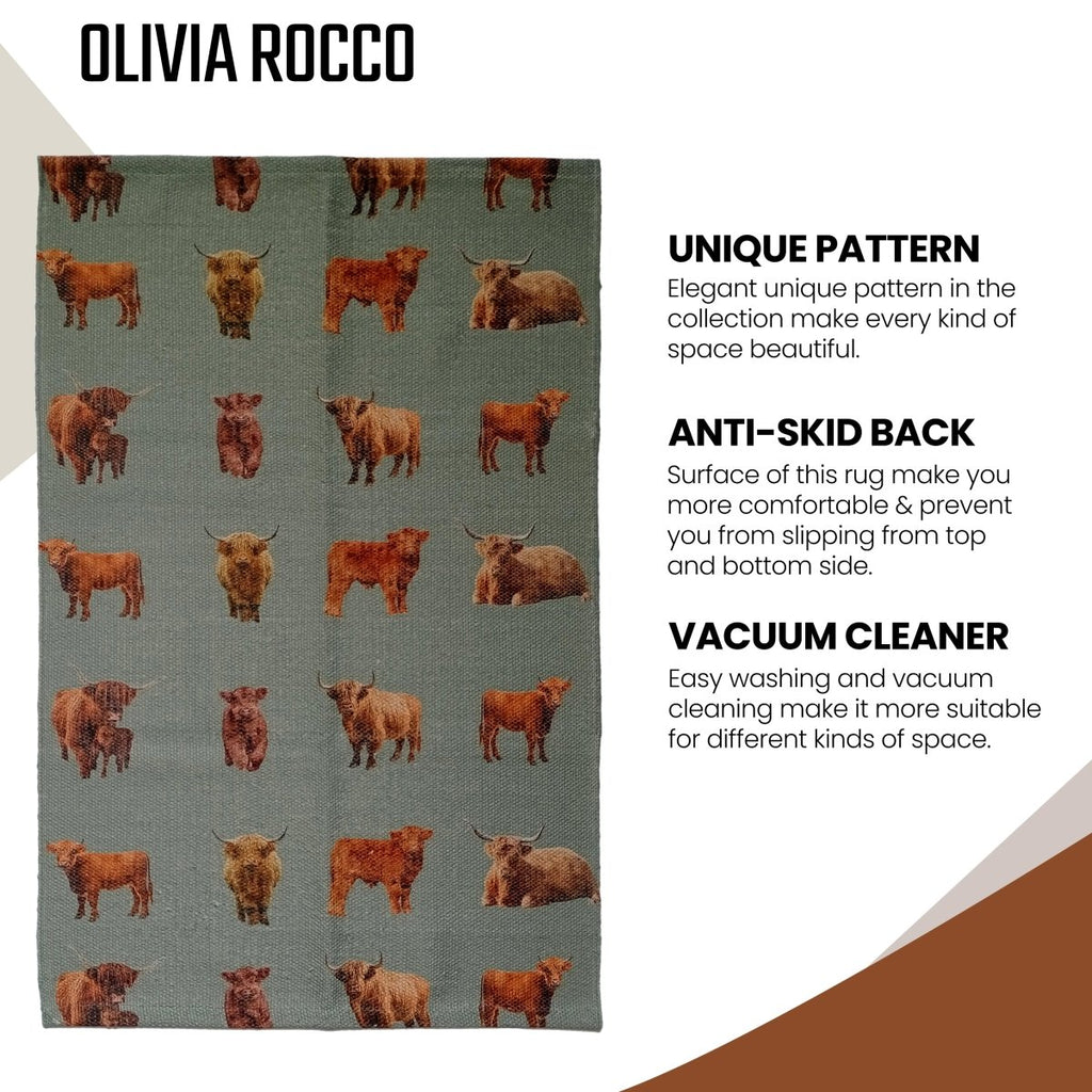 OLIVIA ROCCO Highland Cow Animal Print Non Slip Soft Durable Rug For Living Room Bedroom - Joe’s Haven