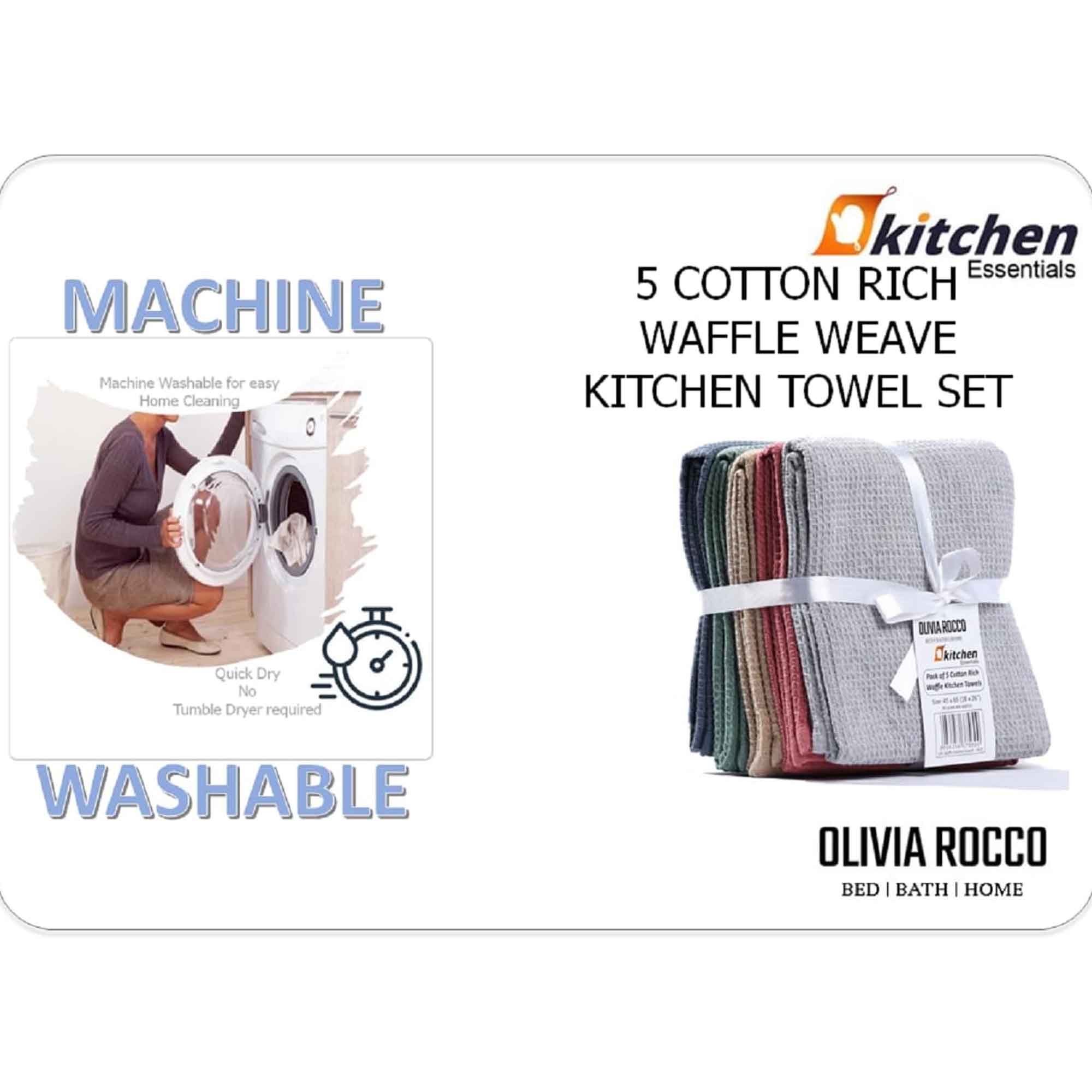 OLIVIA ROCCO 20 Pack Tea Towel Set Waffle Weave 100% Cotton Absorbent Durable Kitchen - Joe’s Haven