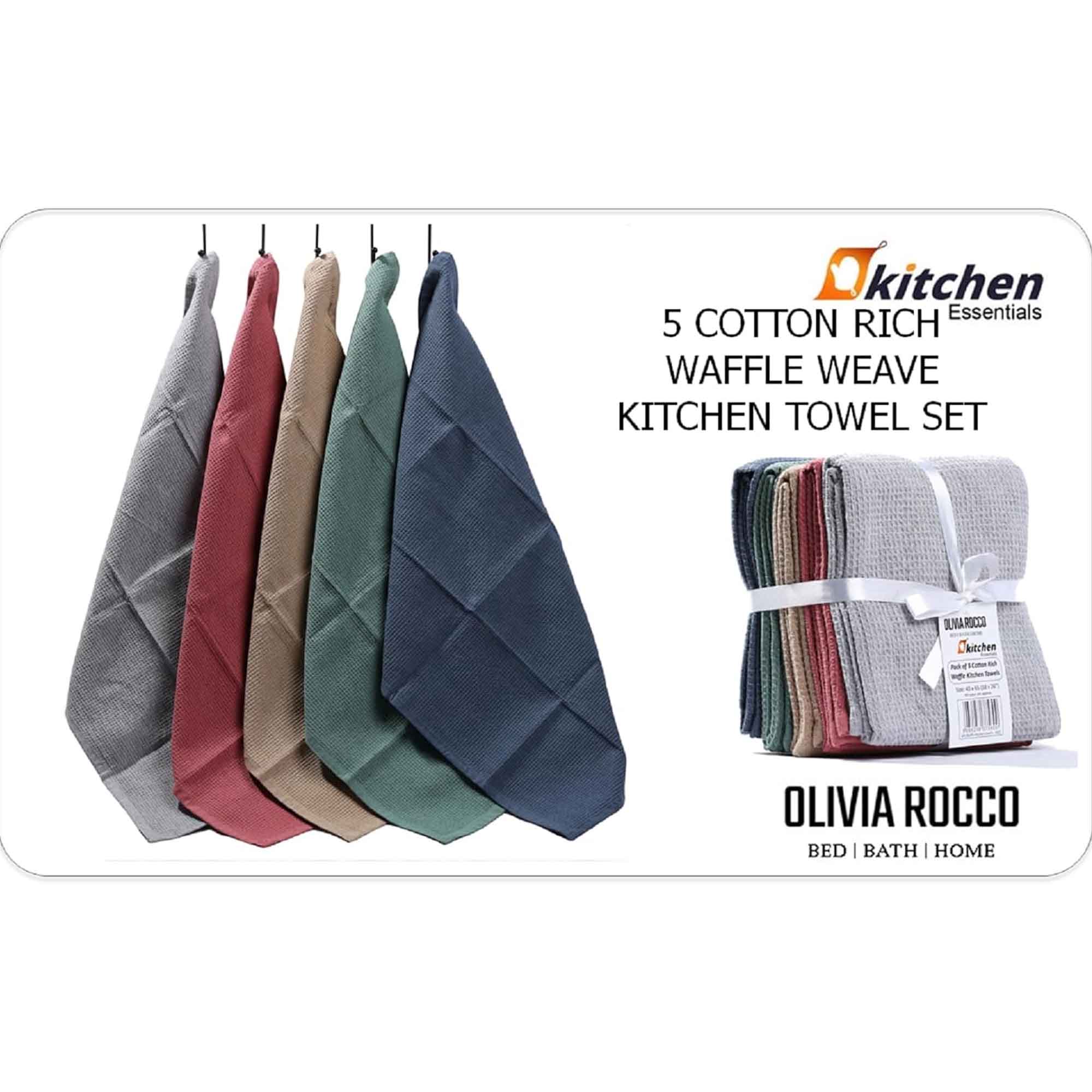 OLIVIA ROCCO 20 Pack Tea Towel Set Waffle Weave 100% Cotton Absorbent Durable Kitchen - Joe’s Haven