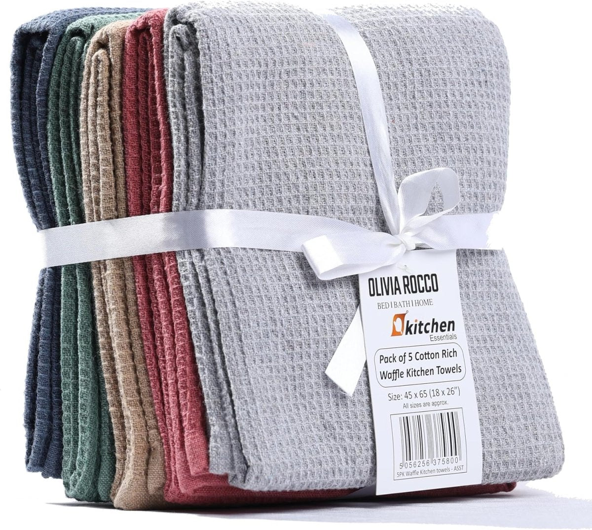 OLIVIA ROCCO 5 Pack Ultra Absorbent Waffle Kitchen Tea Towels Soft Cotton Assorted - Joe’s Haven