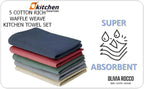 OLIVIA ROCCO 5 Pack Ultra Absorbent Waffle Kitchen Tea Towels Soft Cotton Assorted - Joe’s Haven