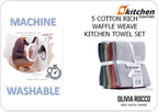 OLIVIA ROCCO 5 Pack Ultra Absorbent Waffle Kitchen Tea Towels Soft Cotton Assorted - Joe’s Haven