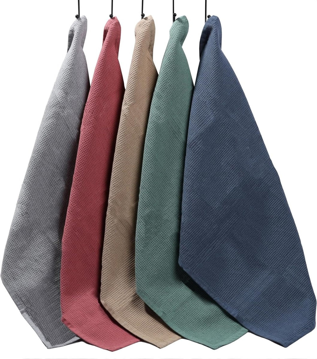 OLIVIA ROCCO 5 Pack Ultra Absorbent Waffle Kitchen Tea Towels Soft Cotton Assorted - Joe’s Haven