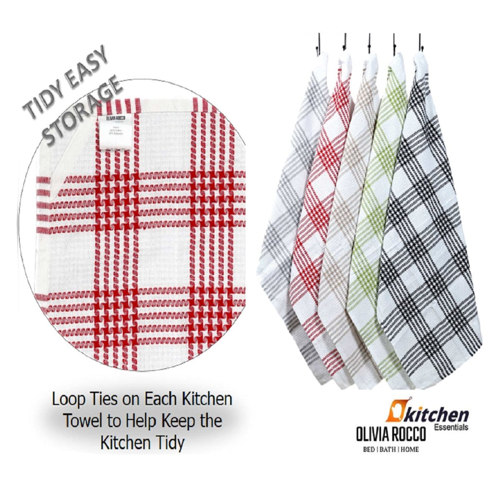 OLIVIA ROCCO Pack of 5 Houndstooth Cotton Tea Towels 45cm X 65cm Super Absorbent Quick - Joe’s Haven