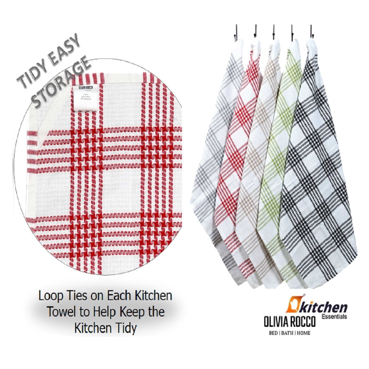 OLIVIA ROCCO Pack of 5 Houndstooth Cotton Tea Towels 45cm X 65cm Super Absorbent Quick - Joe’s Haven