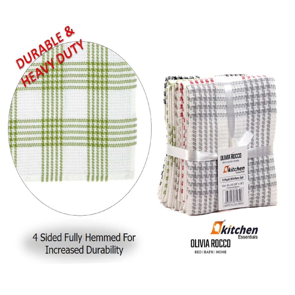 OLIVIA ROCCO Pack of 5 Houndstooth Cotton Tea Towels 45cm X 65cm Super Absorbent Quick - Joe’s Haven