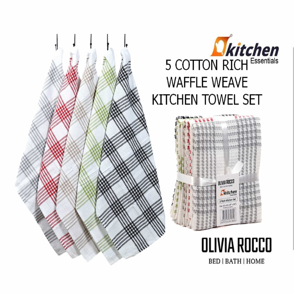 OLIVIA ROCCO Pack of 5 Houndstooth Cotton Tea Towels 45cm X 65cm Super Absorbent Quick - Joe’s Haven