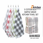 OLIVIA ROCCO Pack of 5 Houndstooth Cotton Tea Towels 45cm X 65cm Super Absorbent Quick - Joe’s Haven