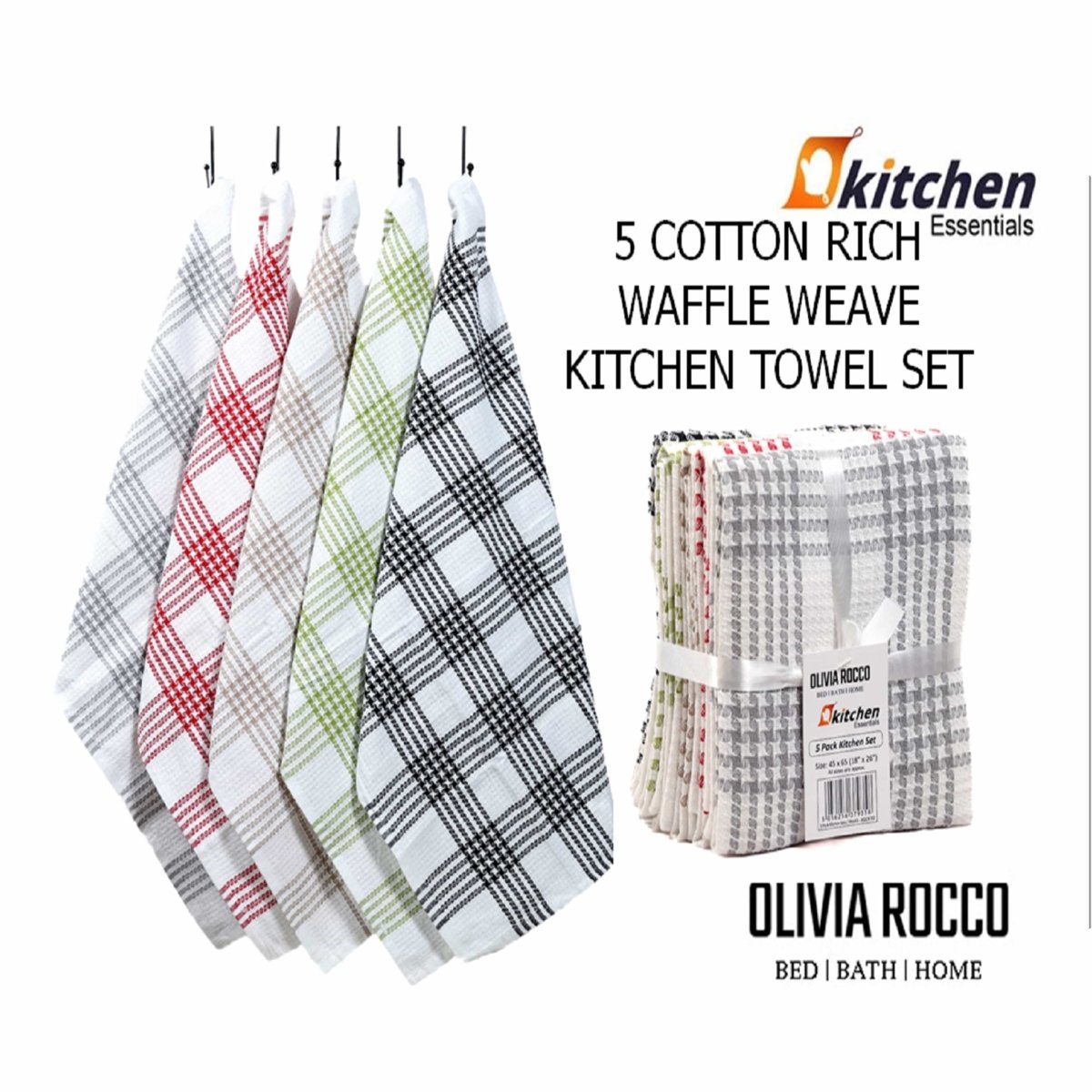 OLIVIA ROCCO Pack of 5 Houndstooth Cotton Tea Towels 45cm X 65cm Super Absorbent Quick - Joe’s Haven