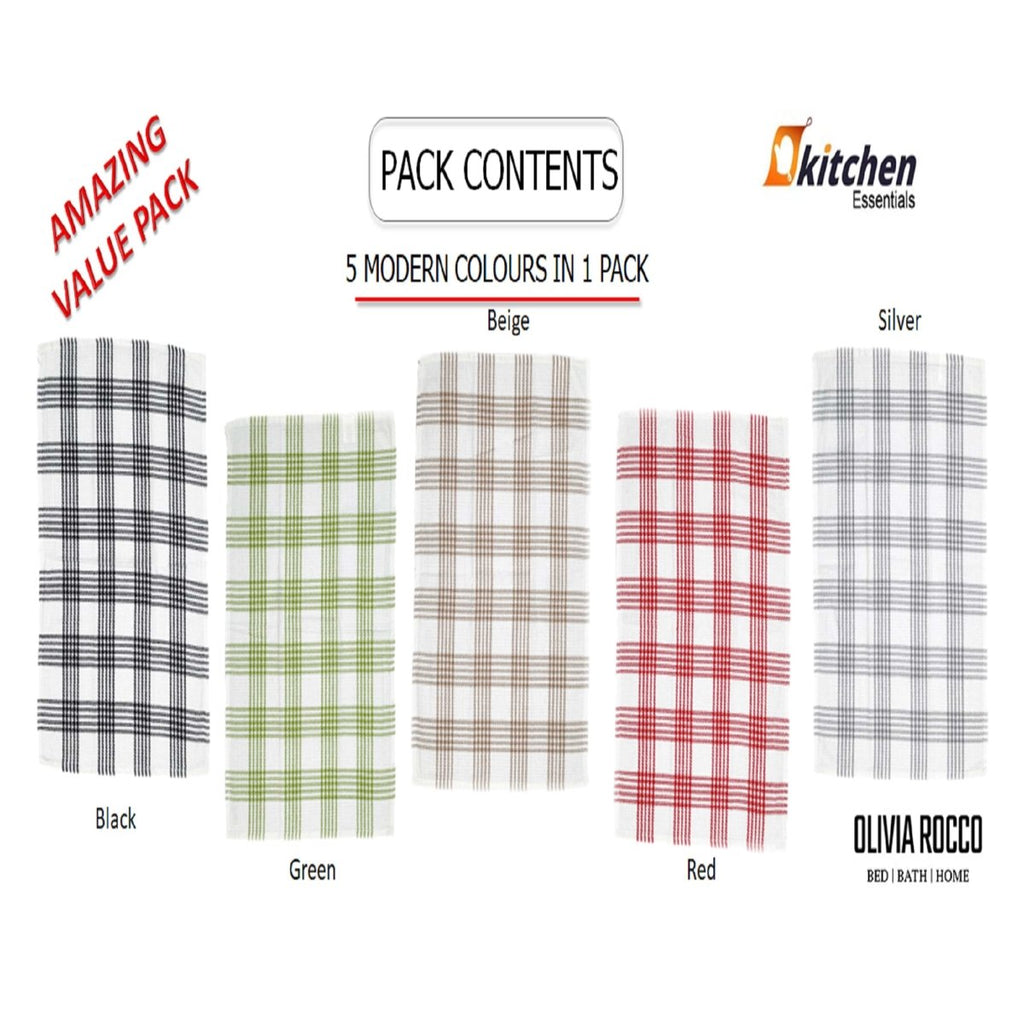 OLIVIA ROCCO Pack of 5 Houndstooth Cotton Tea Towels 45cm X 65cm Super Absorbent Quick - Joe’s Haven