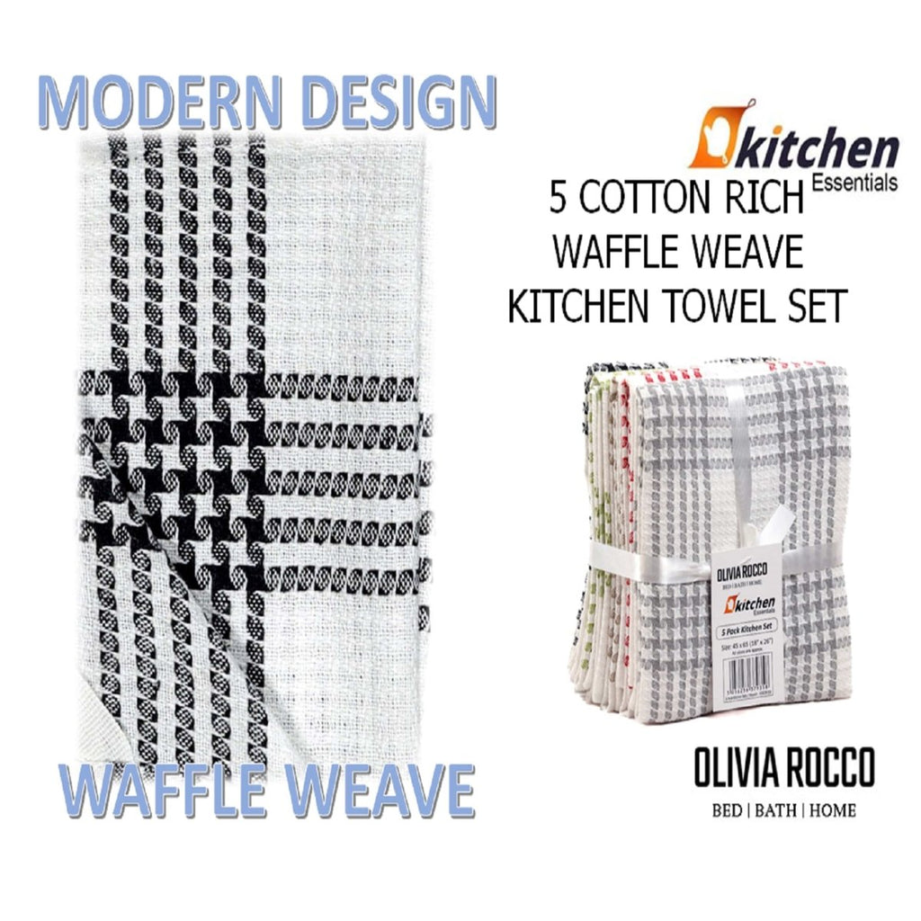 OLIVIA ROCCO Pack of 5 Houndstooth Cotton Tea Towels 45cm X 65cm Super Absorbent Quick - Joe’s Haven