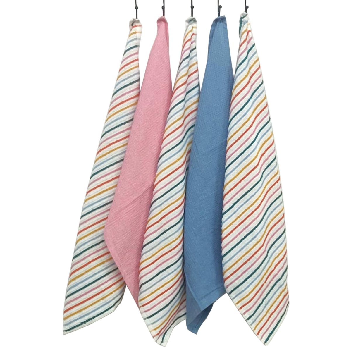 OLIVIA ROCCO 5 Pack Cotton Kitchen Tea Towels Striped Ribbed Waffle 45cm x 65cm Quick Dry - Joe’s Haven