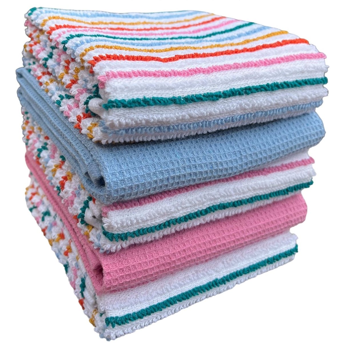 OLIVIA ROCCO 5 Pack Cotton Kitchen Tea Towels Striped Ribbed Waffle 45cm x 65cm Quick Dry - Joe’s Haven