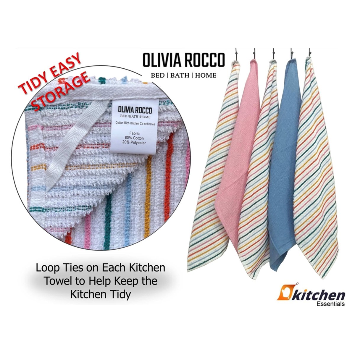 OLIVIA ROCCO 5 Pack Cotton Kitchen Tea Towels Striped Ribbed Waffle 45cm x 65cm Quick Dry - Joe’s Haven