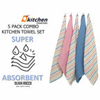 OLIVIA ROCCO 5 Pack Cotton Kitchen Tea Towels Striped Ribbed Waffle 45cm x 65cm Quick Dry - Joe’s Haven