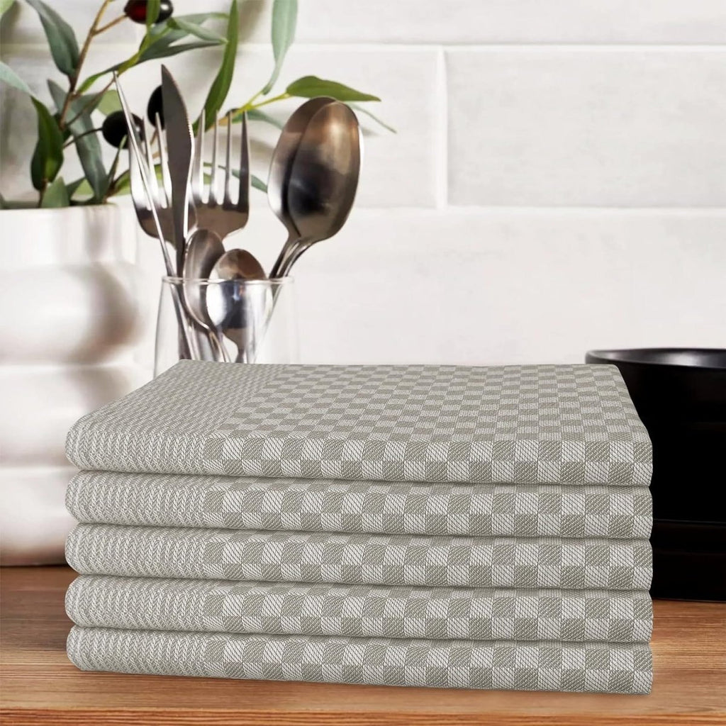 OLIVIA ROCCO Pack Of 5 Large 100% Cotton Tea Towels Quick Dry Check Pattern Dish Cloths - Joe’s Haven