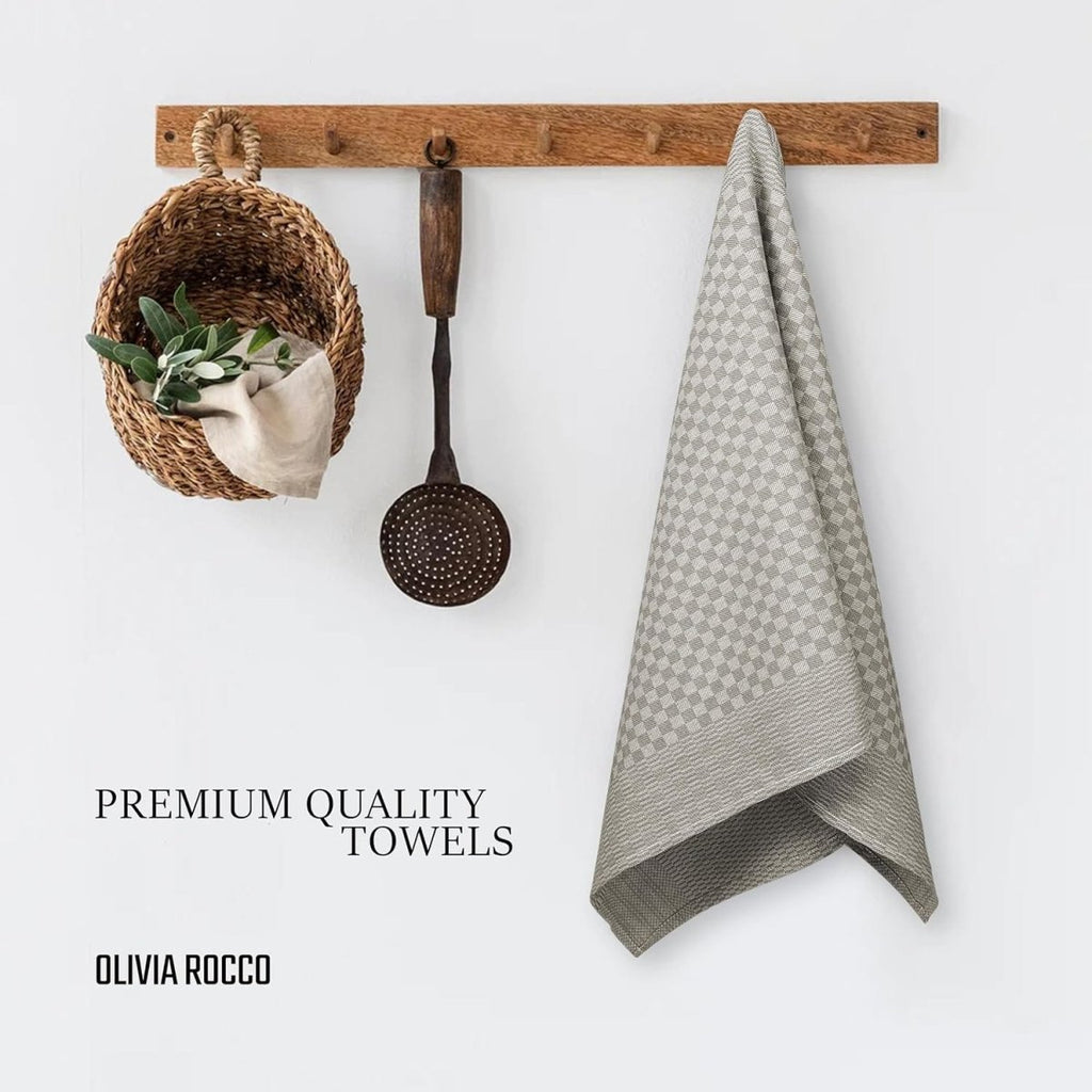OLIVIA ROCCO Pack Of 5 Large 100% Cotton Tea Towels Quick Dry Check Pattern Dish Cloths - Joe’s Haven