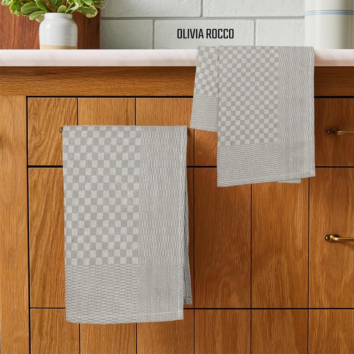 OLIVIA ROCCO Pack Of 5 Large 100% Cotton Tea Towels Quick Dry Check Pattern Dish Cloths - Joe’s Haven