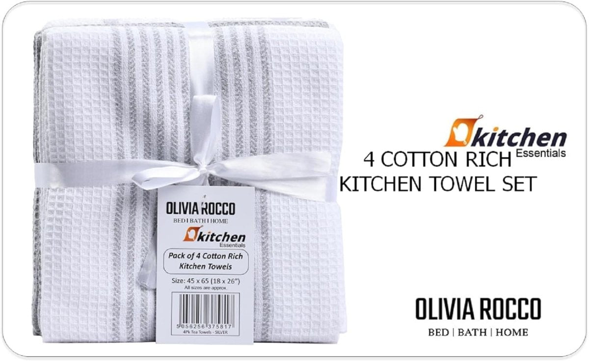 OLIVIA ROCCO Pack Of 4 Green Cotton Tea Towels 65x45 Cm High Absorbency Durable Super Soft Easy - Care Home Essential - Joe’s Haven