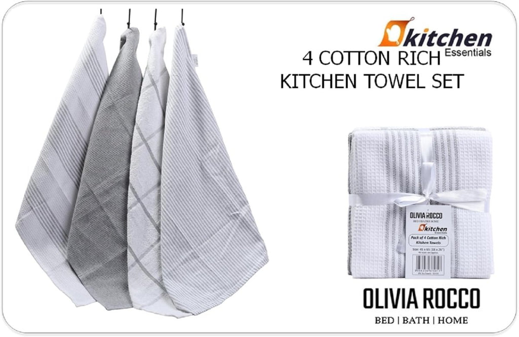 OLIVIA ROCCO Pack Of 4 Green Cotton Tea Towels 65x45 Cm High Absorbency Durable Super Soft Easy - Care Home Essential - Joe’s Haven