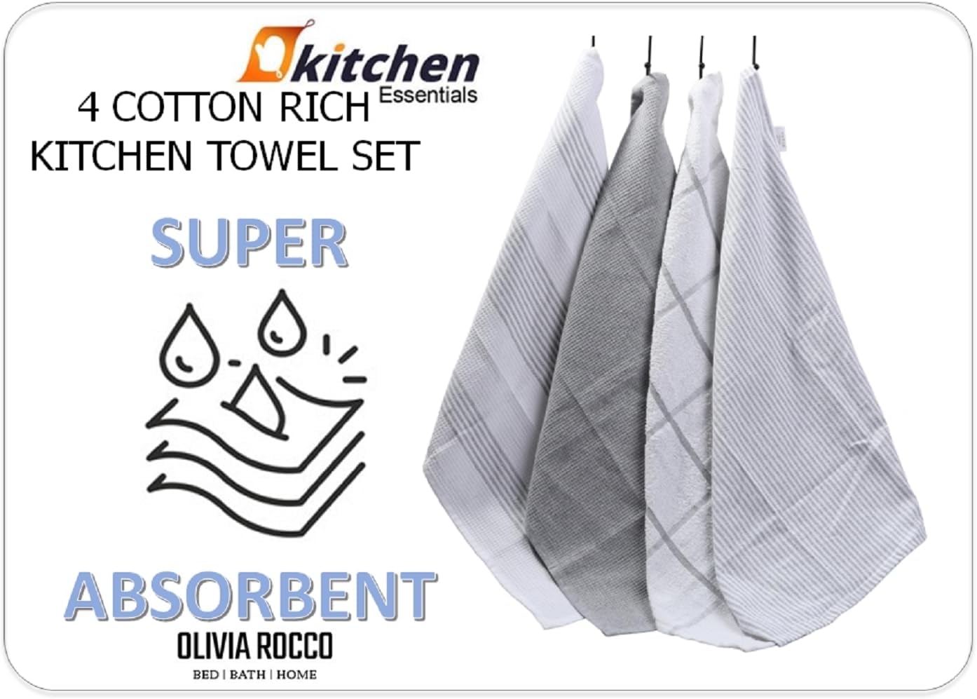 OLIVIA ROCCO Pack Of 4 Green Cotton Tea Towels 65x45 Cm High Absorbency Durable Super Soft Easy - Care Home Essential - Joe’s Haven