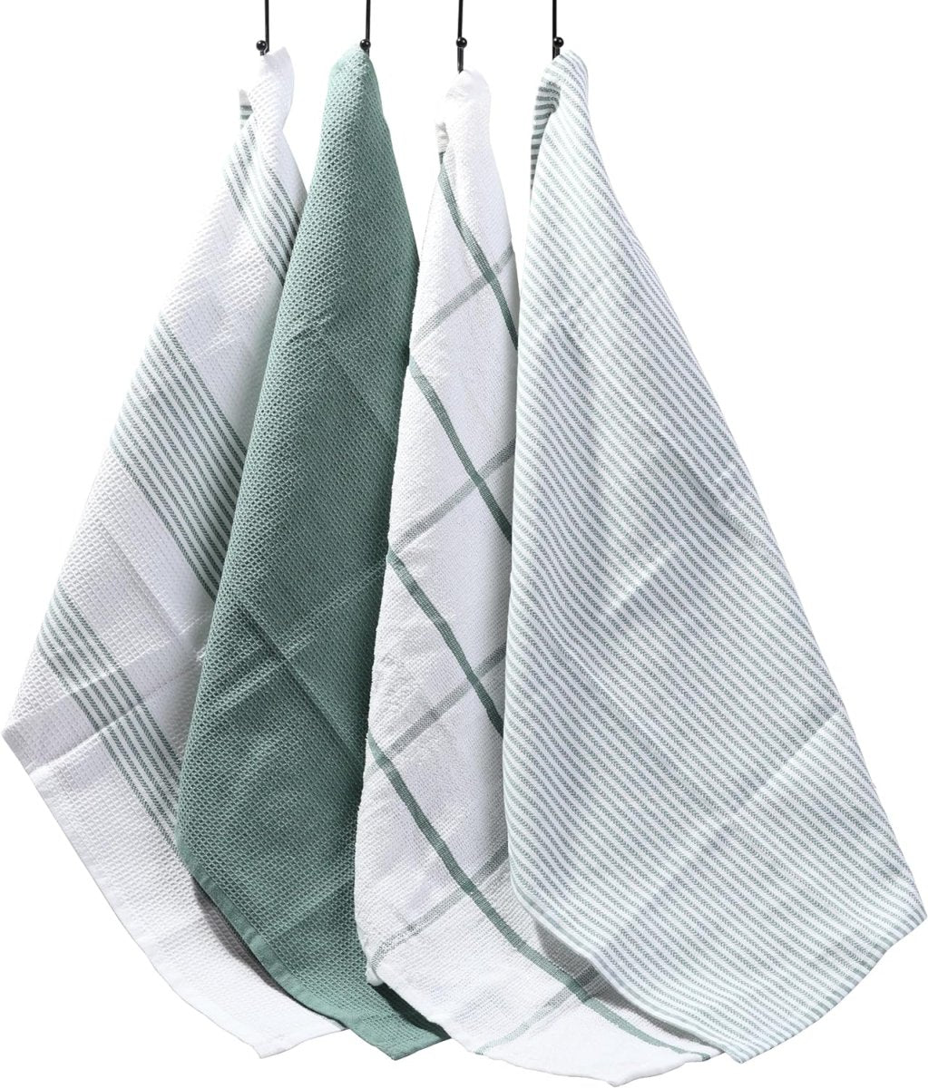 OLIVIA ROCCO Pack Of 4 Green Cotton Tea Towels 65x45 Cm High Absorbency Durable Super Soft Easy - Care Home Essential - Joe’s Haven