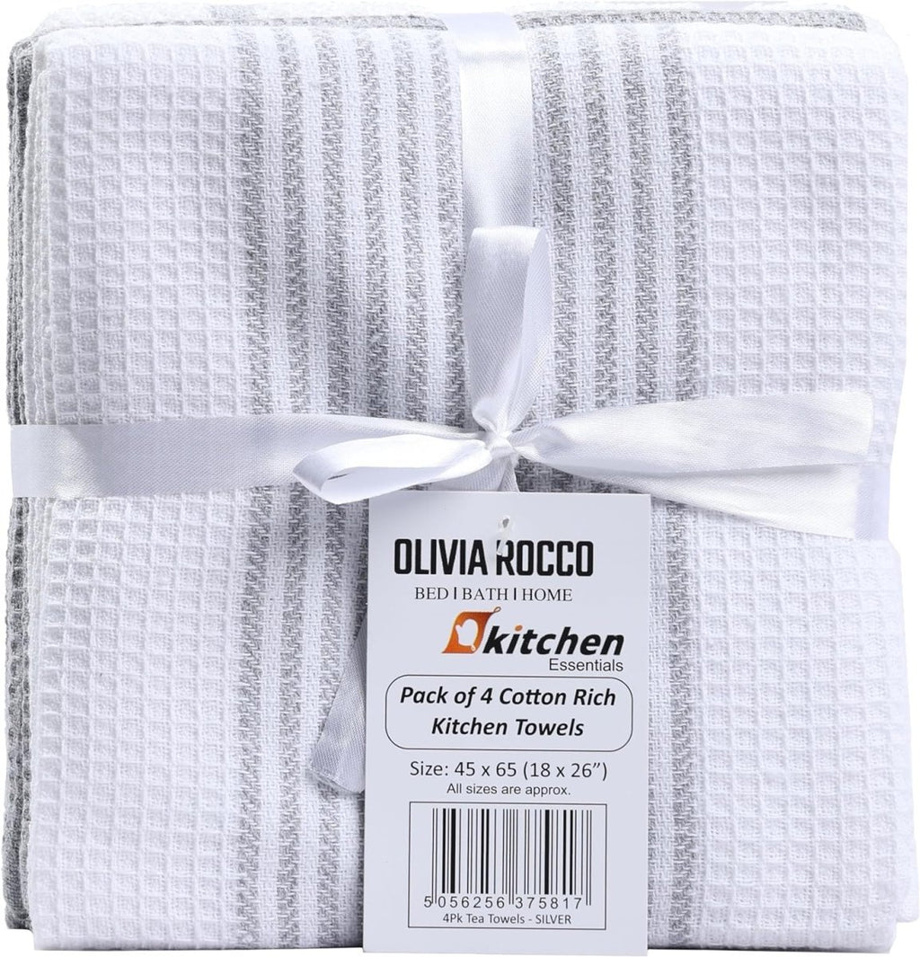 OLIVIA ROCCO Pack Of 4 Green Cotton Tea Towels 65x45 Cm High Absorbency Durable Super Soft Easy - Care Home Essential - Joe’s Haven