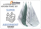 OLIVIA ROCCO Pack Of 4 Green Cotton Tea Towels 65x45 Cm High Absorbency Durable Super Soft Easy - Care Home Essential - Joe’s Haven