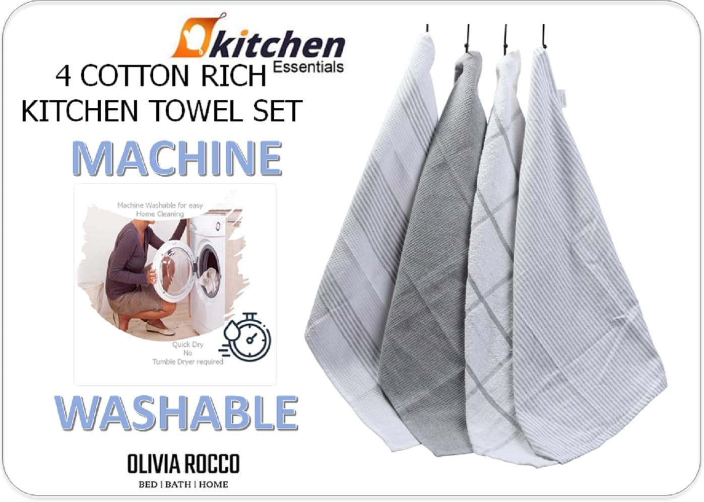 OLIVIA ROCCO Pack Of 4 Green Cotton Tea Towels 65x45 Cm High Absorbency Durable Super Soft Easy - Care Home Essential - Joe’s Haven