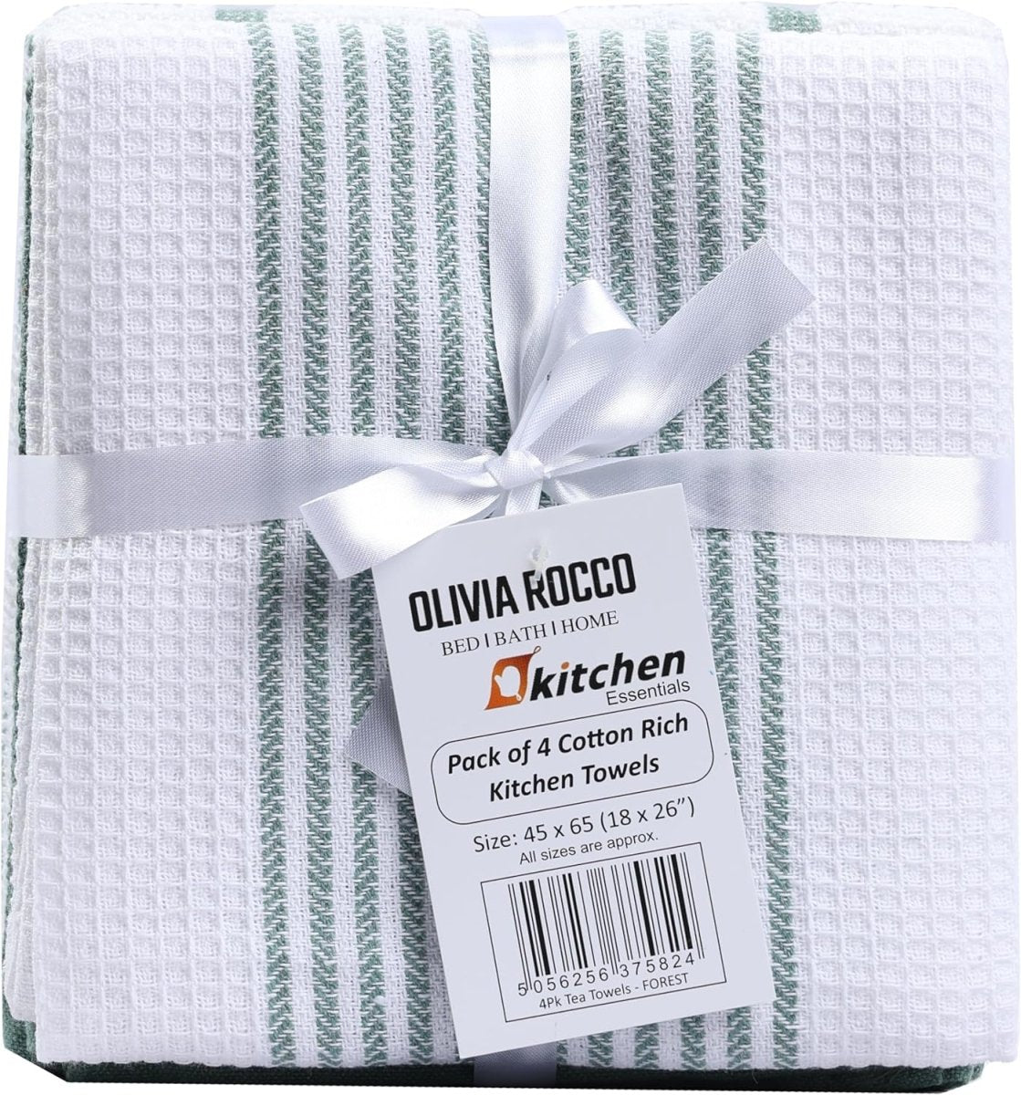 OLIVIA ROCCO Pack Of 4 Green Cotton Tea Towels 65x45 Cm High Absorbency Durable Super Soft Easy - Care Home Essential - Joe’s Haven
