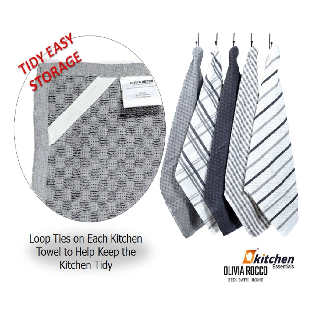 OLIVIA ROCCO 5 Pack Cotton Terry Kitchen Towels 45x65cm Super Absorbent Quick Drying - Joe’s Haven