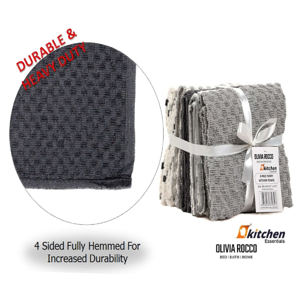 OLIVIA ROCCO 5 Pack Cotton Terry Kitchen Towels 45x65cm Super Absorbent Quick Drying - Joe’s Haven