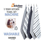 OLIVIA ROCCO 5 Pack Cotton Terry Kitchen Towels 45x65cm Super Absorbent Quick Drying - Joe’s Haven